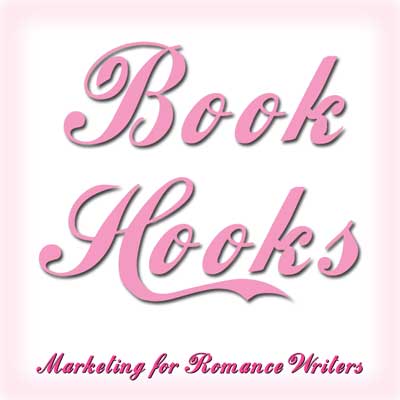 White background in pink lettering: Book Hooks Marketing for Romance Writers